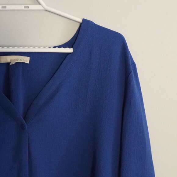 Monk & Lou Women's Blue Sz M V-Neck Tie Front Lightweight Long Sleeve Blouse Top - Picture 5 of 12